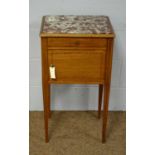 An early 20th C French mahogany and marble top pot cupboard.