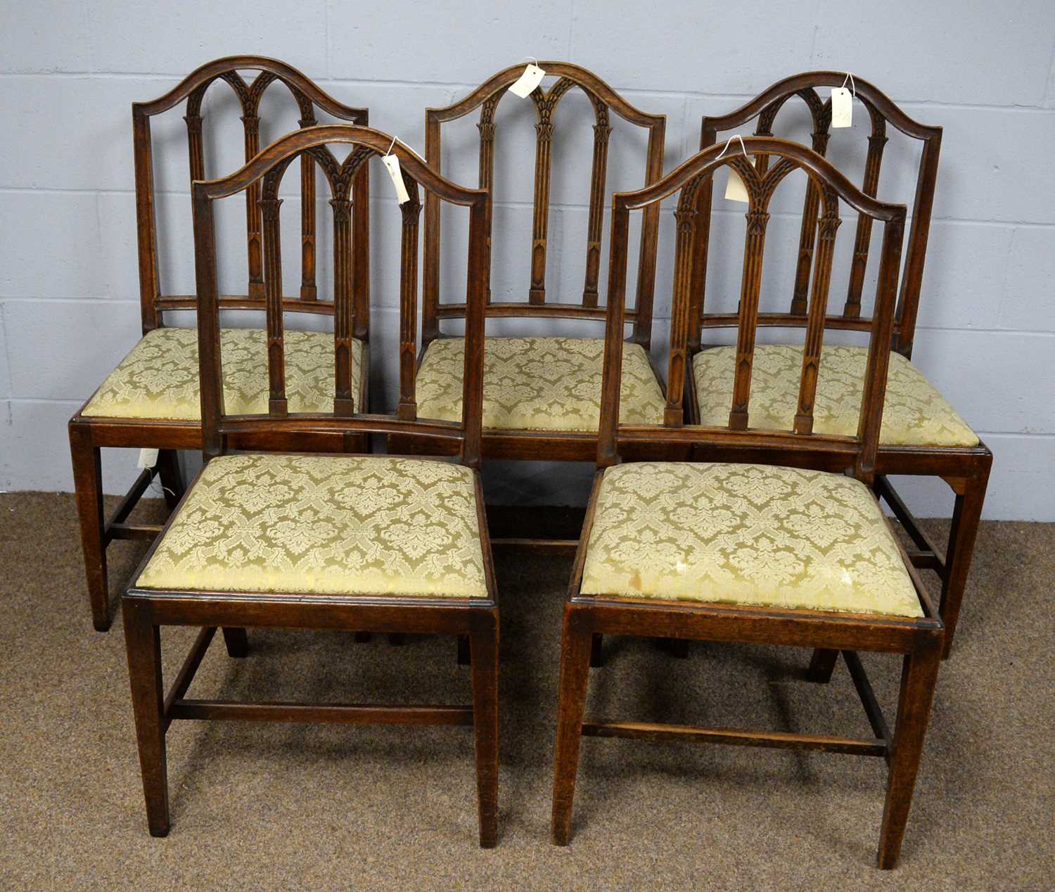 A set of five 19th Century mahogany dining chairs.