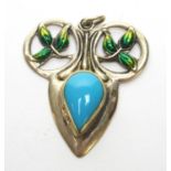 A silver, enamel and turquoise pendant