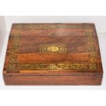 A Victorian brass inlaid rosewood writing box