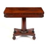 Late William IV mahogany fold over tea table, stamped Gillows