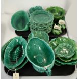 Selection of Wedgwood and other green majolica ceramics