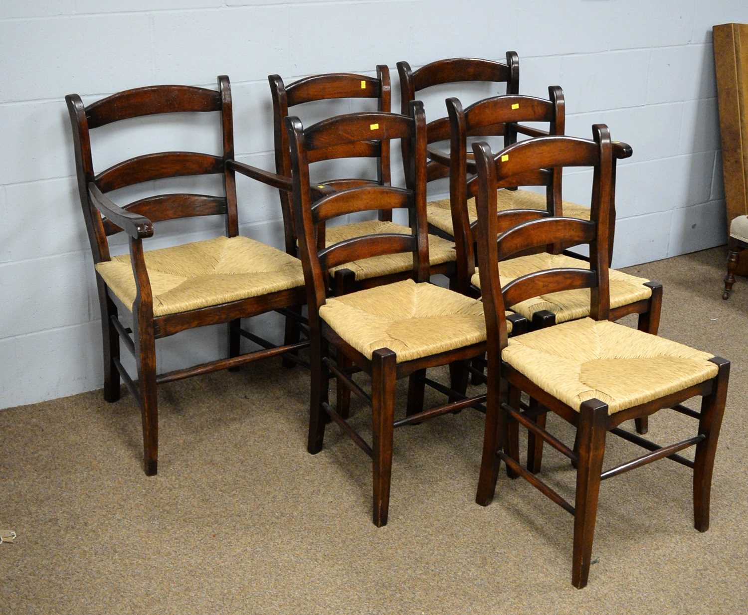 A set of six rush seat ladder-back dining chairs. - Bild 2 aus 2