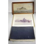 Two Naval prints and a book of fighting ships