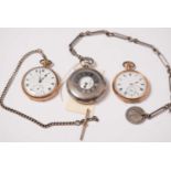 A silver half-hunter pocket watch and two rolled-gold pocket watches.