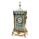 A late 19th / early 20th Century Chinese cloisonne enamelled and lacquered brass mantle clock