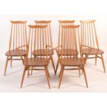 Ercol: a set of six light beech and elm 'Goldsmith Windsor' dining chairs.