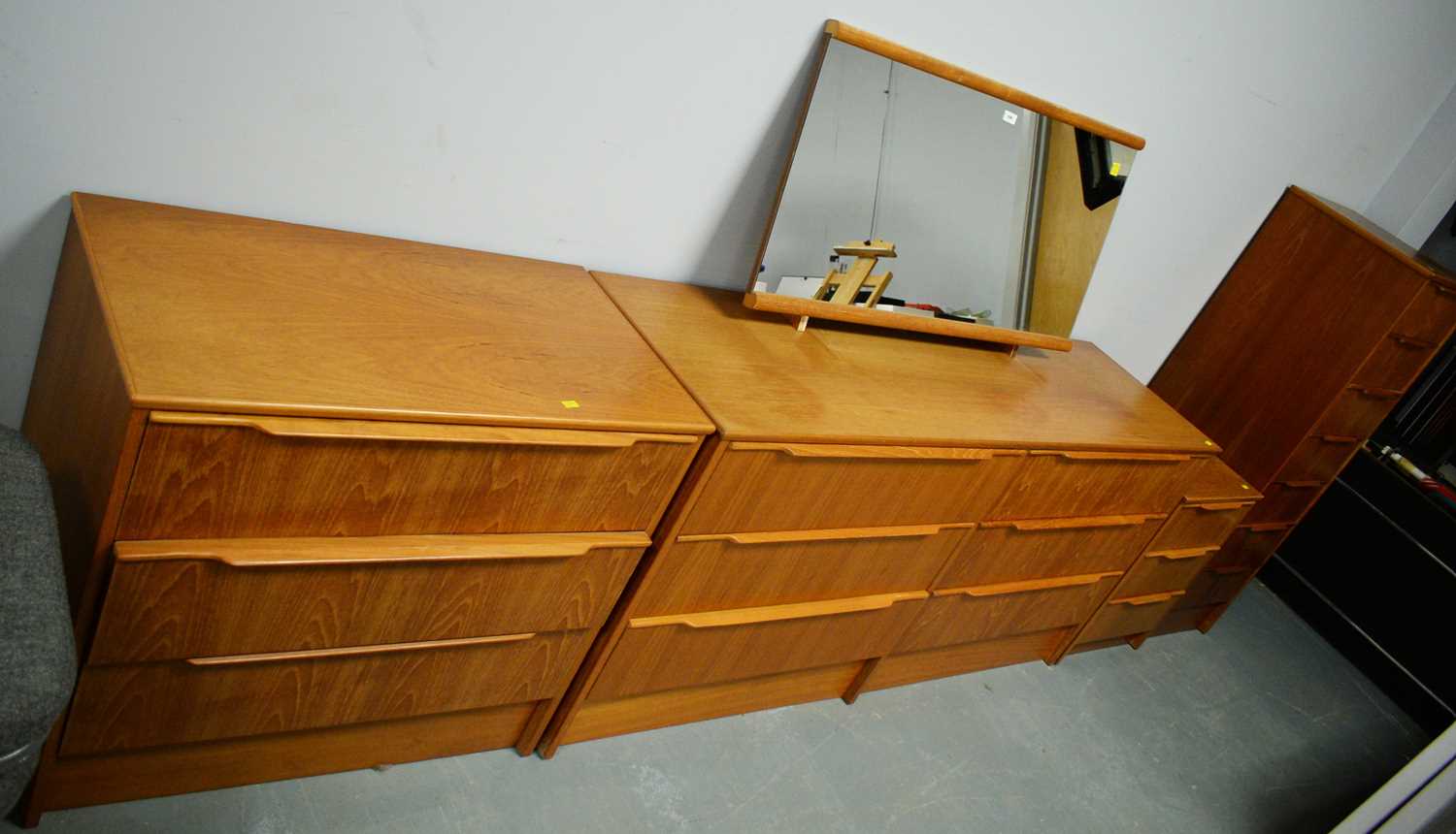 Mid 20th Century teak veneered bedroom furniture.