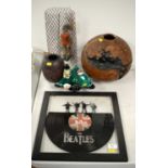A selection of decorative items including Beatles vinyl sculpture