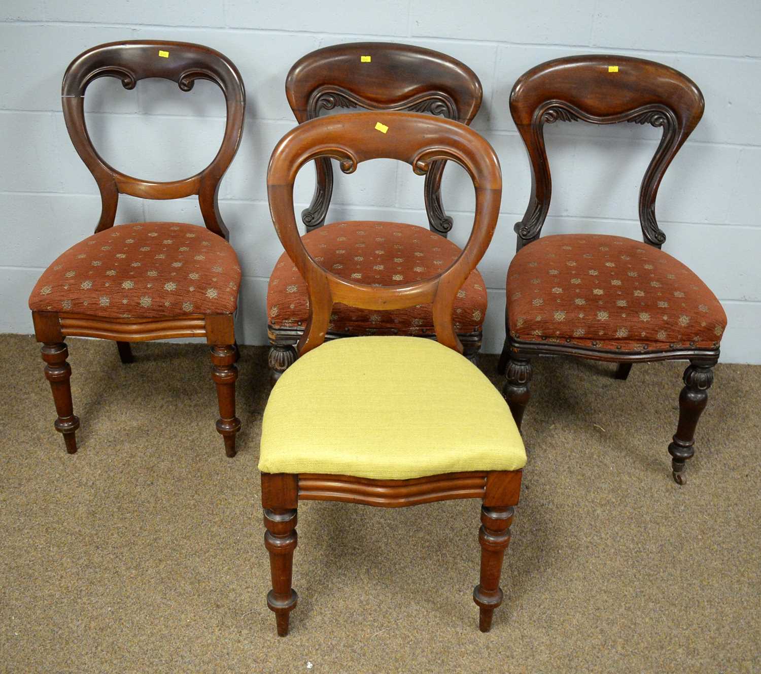 Two pairs of Victorian mahogany dining chairs.