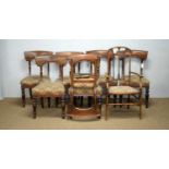 Harlequin set Seven Victorian dining chairs; another similar; and an Edwardian elbow chair.