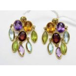 A pair of gemstones set chandelier earrings,