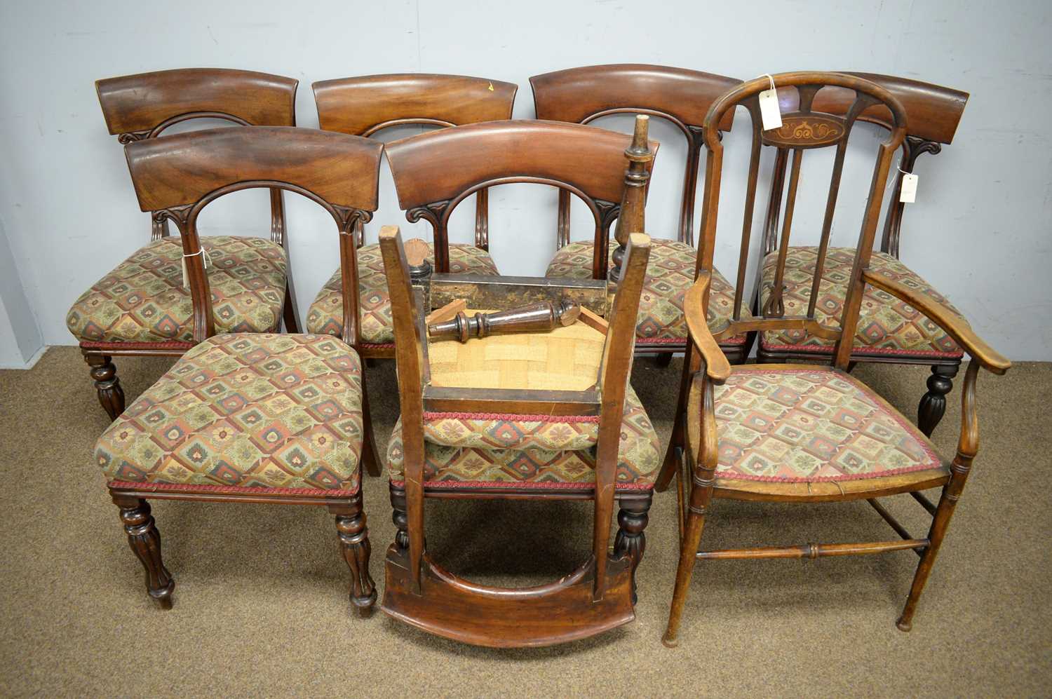 Harlequin set Seven Victorian dining chairs; another similar; and an Edwardian elbow chair. - Image 2 of 2