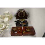 Smiths mahogany mantel clock and other items