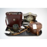 Selection of items including Carl Zeiss binoculars and a clock