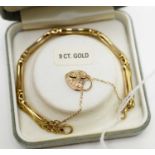 A 9ct yellow gold shaped and gate-link bracelet