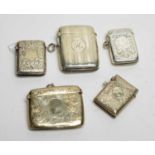 Five silver vesta cases,