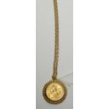 A George V sovereign, 1913, in 9ct yellow gold pendant mount,