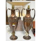 Pair of copper Art Nouveau table lamps