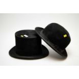 Black silk top hat, and a bowler hat
