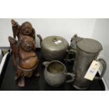 Pair of Chinese rootwood figures and a tea and coffee service