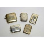 Five silver vesta cases,