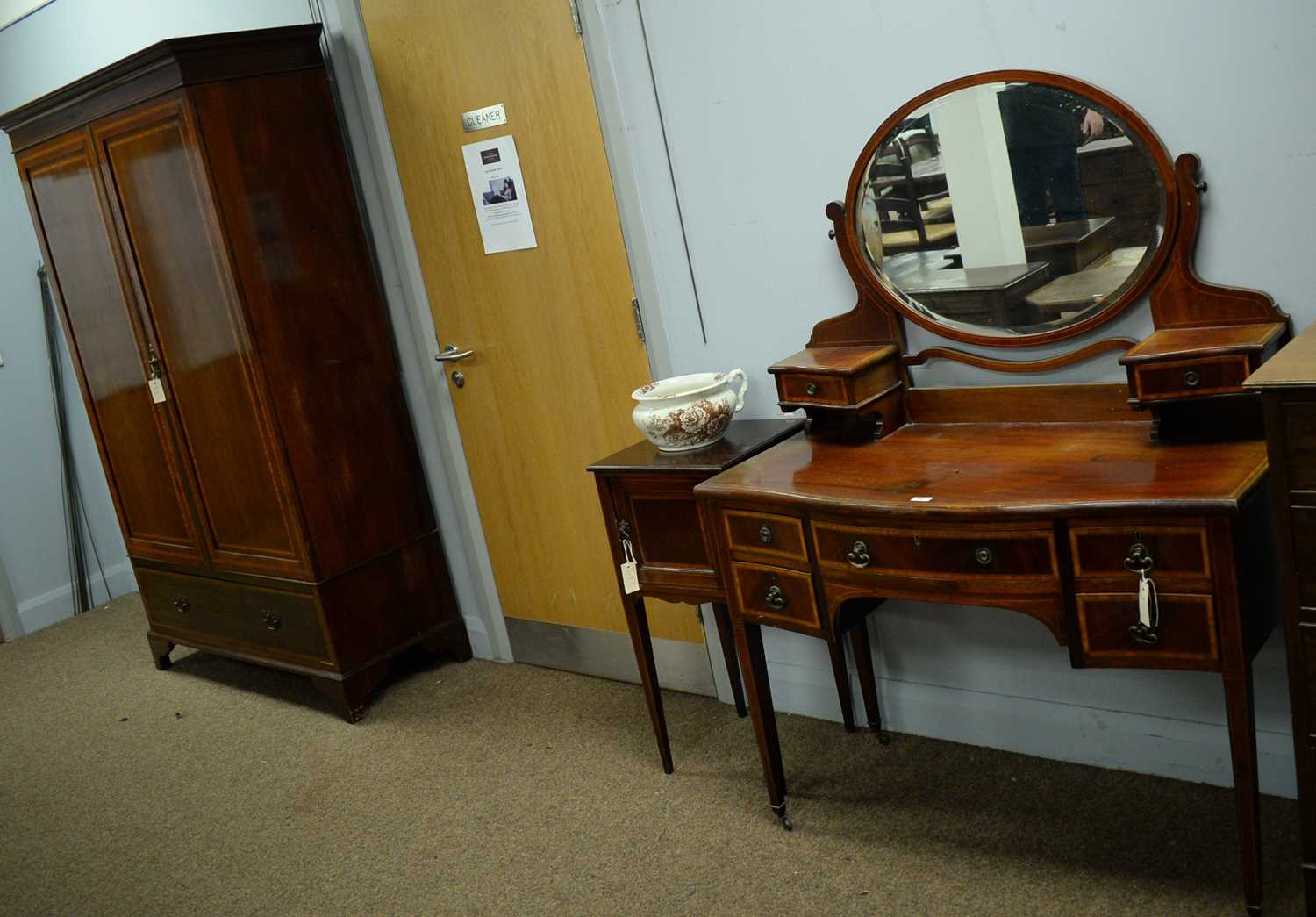 Edwardian wardrobe, dressing table and pot cupboard.