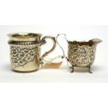 A silver cream jug, and christening tankard