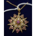 A Victorian style seed pearl and ruby star shaped pendant