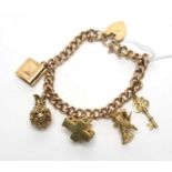 A 9ct yellow gold curb link charm bracelet