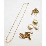 A selection of 9ct yellow gold and other yellow metal jewellery,
