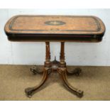 Victorian ebonised and burr walnut card table.