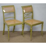 Pair of Regency style canework chairs and a painted chair