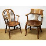 Late 19th Century ash and elm Windsor chair and another