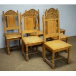 Set of six pine Gothic dining chairs