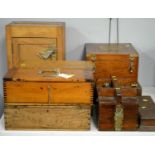 Selection of assorted scientific instrument and other stained wood boxes