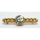 A Victorian turquoise, seed pearl and yellow metal bar brooch.