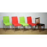 Mid 20th Century teak chair and four modern dining chairs