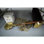 Early 20th Century Rococo style fireguard, a selection of brass fire accessories and other items