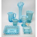 Selection of late 19th Century Davidson blue Pearline press moulded glass