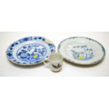 A Chinese coffee cup, Chinese plate and a Delft plate