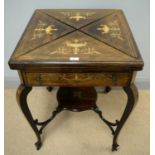A late 19th Century inlaid rosewood envelope card table