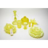 Selection of Davidson press moulded primrose Pearline and other glass