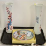 Pair of Japanese vases and a Chinese plate