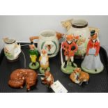 Four Gray's Pottery fox figures and other ceramics