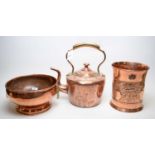 Arts & Crafts copper jardiniere and other copper items