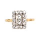 A rectangular diamond cluster ring