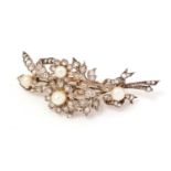 A Victorian pearl and diamond floral sprig brooch,