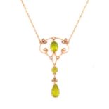 An Edwardian peridot and seed pearl pendant,