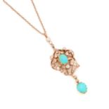 An Edwardian diamond and turquoise pendant,